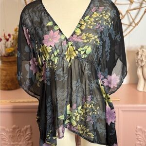 Women’s Size‎ Medium Poetry Floral Sheer Black Top